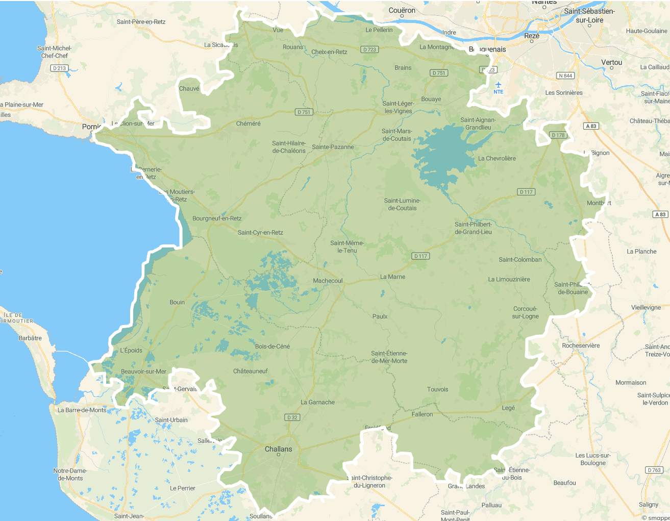 Carte indiquant le secteur d'intervention, soit 30km autour de Saint-Même-le-Tenu